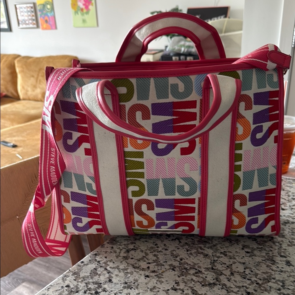Steve Madden Pink Tote Bag Bold Graphic Design